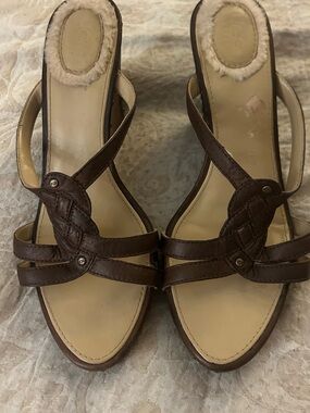 UGG Australia Leather Shearling Studded Wood Sandals